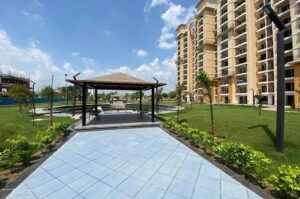 Gazebo and landscaped walkway at MI Retreat Centre residential project in Lucknow